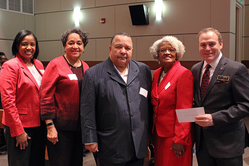 Financial Gift from Jean Mills Sorority Sisters Pictured with Amos Mills and Dean Orlikoff